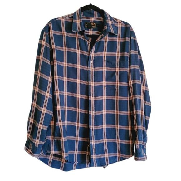Men's EDDIE BAUER blue plaid red shirt 100% cotton Button down long sleeve L - Picture 1 of 10